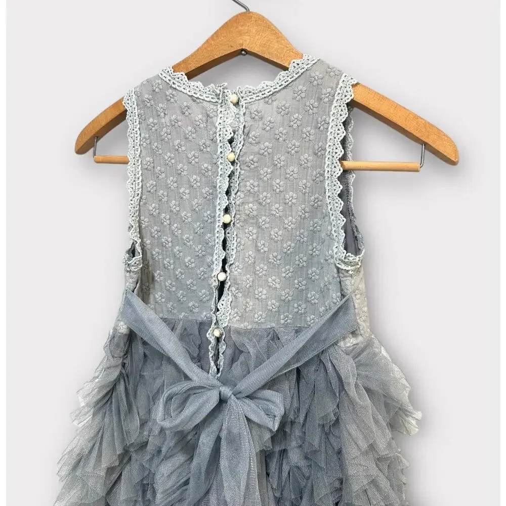Hudiehua Girls Tutu Dress Tulle Sleeveless Floral Lace Gray  Size 130 cm US 8 - Picture 4 of 14